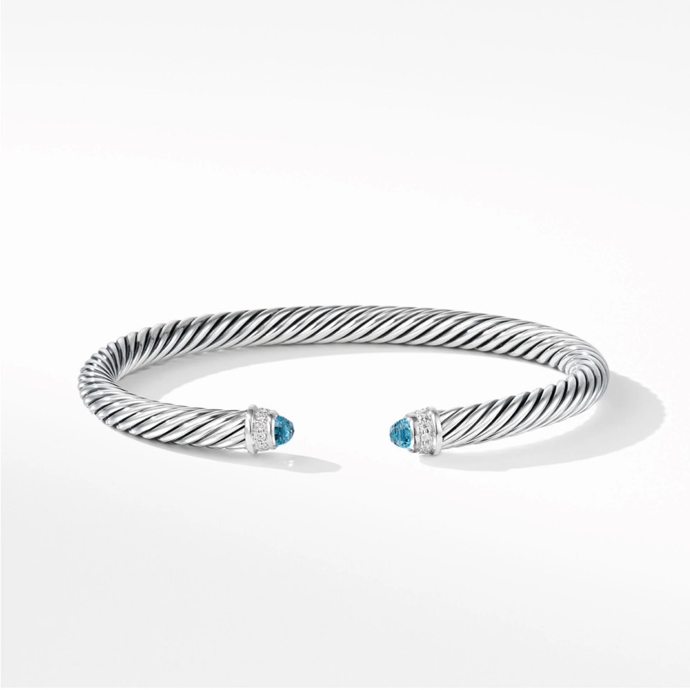 David Yurman Cable Classics Bracelet Sterling Silver Blue Topaz & Pavé Diamonds